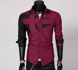 MAROON DARK RED SHiRT KEMEJA MERAH FREE POSTAGE