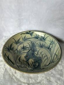 Antique Blue & White Bamboo Porcelain Plate