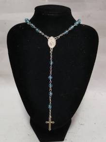 Vintage Religious Rosary Bracelet Blue Glass Beads