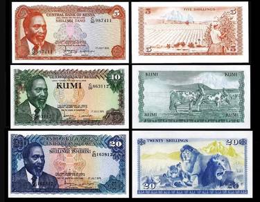 Kenya set of 3 - 5 + 10 + 20 Shillings 1978