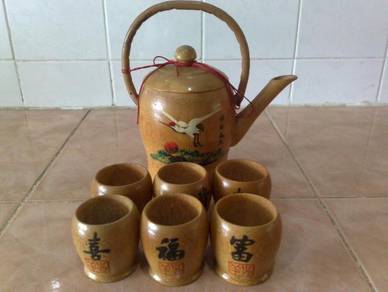 Teko cawan oriental bamboo tea set