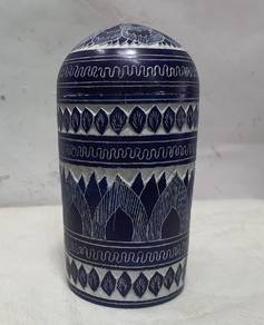 Vintage Handcrafted Blue Marble Storage Jar with