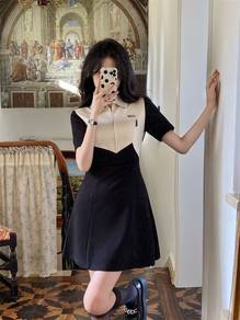 Rm7·Color-blocked polo collar zipper dress·POLO领裙子