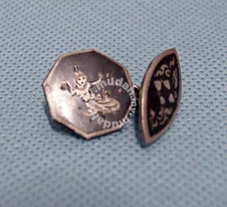 Antique Thai Niello Cuff Link -Octogonal (8 Sided)
