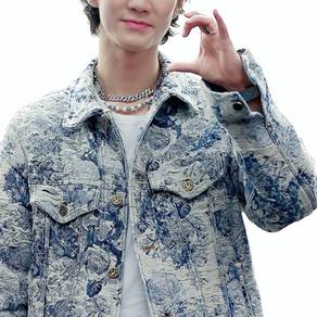 Louis Vuitton Blue Floral Distressed Denim Jacket