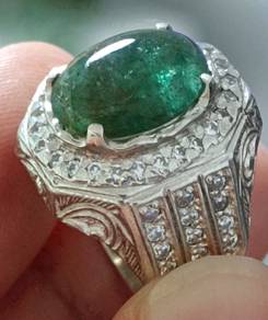 Cincin Perak Batu Zamrud Zambia Asli - Emerald