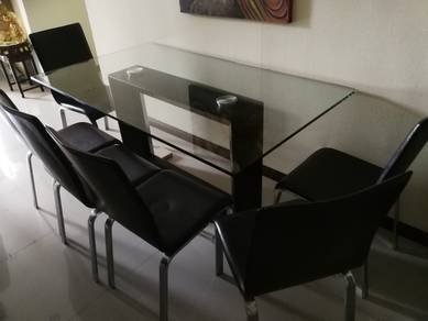 Solid Temper Glass Table wt 6 Leather Chair TY806