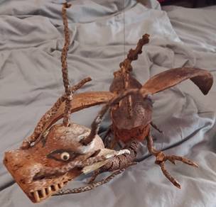 Handmade Coconut Husk Hanging Dragon Sculpture