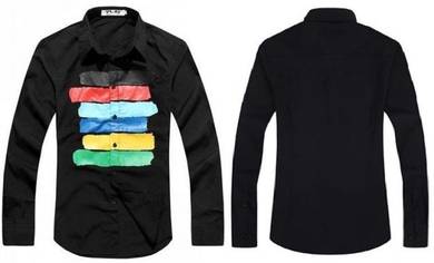 B0518 TRENDY BLACK LONG SLEEVE SHiRT KEMEJA HITAM