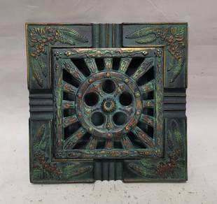 Japanese Cast Iron Signed Art Square Ashtray Incen