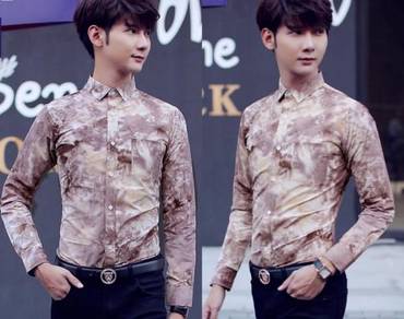 B76504 COFFEE FLORAL WORK LONG SLEEVE SHiRT KEMEJA