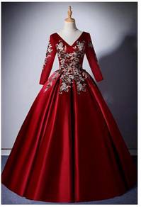 Red long sleeve prom wedding dress gown RB1600