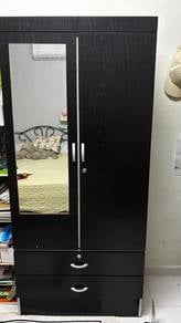 Almari Pakaian 2 Pintu Siap Cermin & Laci