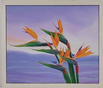 Bird of Paradise Flowers Oil Painting - Framed