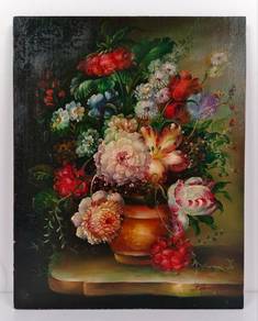 Vintage Floral Oil Painting on Hardboard 3