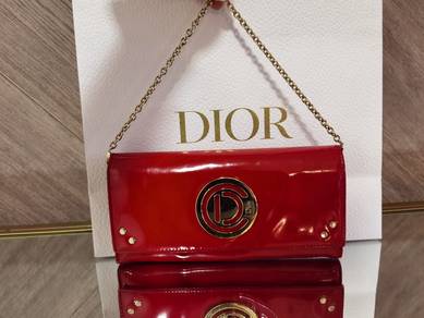 CHRISTIAN DIOR Red Patent Leather Chain Wallet / C