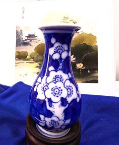 Vintage Blue and White Ceramic Floral Vase