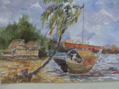 Ink Watercolour Sketch - Seaside Village