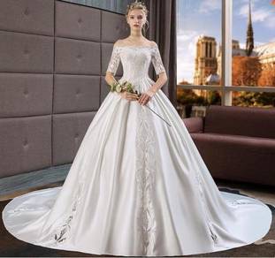 White long sleeve satin wedding bridal gown RB2088