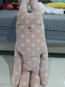 Pink polka dot long-eared bunny body pillow