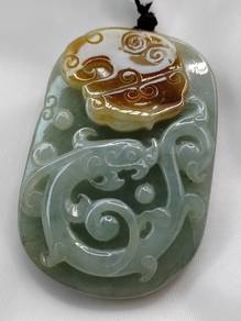 Ice Green & Yellow Jadeite Jade Dragon Pendant
