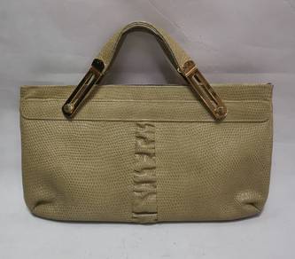Vintage Lizard Textured Pattern Leather Tan Clutch