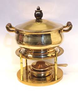 Vintage heavy solid brass fondue hot pot  burner