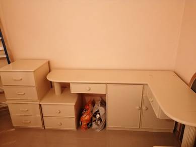 L-Shaped Desk with Drawers and Cabinet Storage