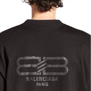 Balenciaga Paris BB Logo Rhinestone Black T-Shirt