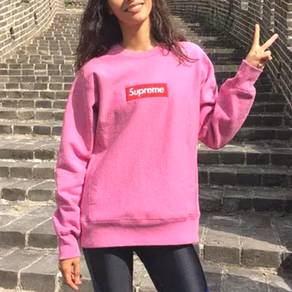 Authentic Supreme Box Logo Crewneck Heather Pink