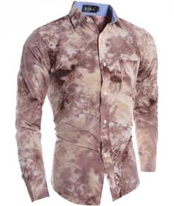 A7654 FLORAL BROWN FORMAL MAN LONG SLEEVES SHiRT