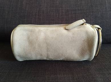 Christian Villa Italy Suede Leather Cylinder Clutc