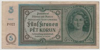 Bohemia Moravia 5 Korun 1940  - Pick P4