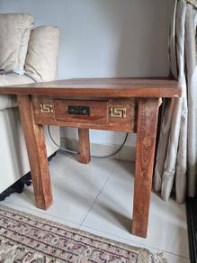 Square wooden side table with small drawer