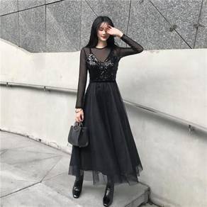 Black sequin long sleeve prom dress RBP0908