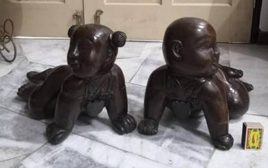3501 Antique wooden Oriental fertility doll pair