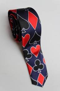 SLIM Playing Card Poker Game Hearts BLUE Neck Tie