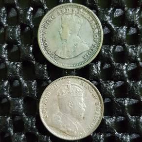 George V 1926 & Vii 1910 King Edward 5cents Strait