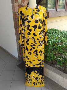 Vintage Yellow Black Batik Sutera Baju Kurung
