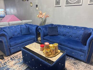 Royal blue chesterfield 3+2 with ottoman