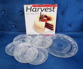 7 Pcs HARVEST FNG Glass Cake Plates. Pinggan Kek