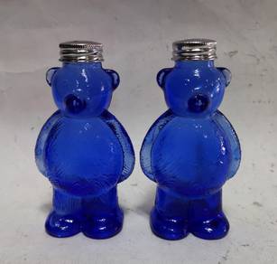 Vintage Cobalt Spicy Bear Salt and Pepper Shakers