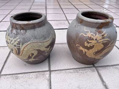Vintage Chinese Dragon Ceramic Jars / Large Water