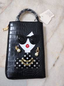 Black Handbag wallet  with Lady Design