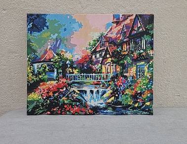 YD67AR Lukisan Seni 50x40cm House Flower River