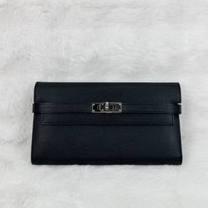 Hermes Black Kelly Long Wallet SHW