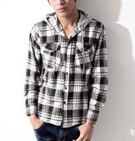 A0599 STYLISH LACK HOODIE LONG SLEEVE SHiRT HITAM