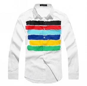 0518 Stylish White Rainbow Men Long-Sleeved Shirt