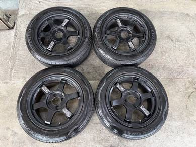 Rim te37 cutting japan 15 inch tayar 90% myvi vios