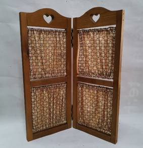 Miniature Wood & Fabric 2 Panel Room Divider Decor
